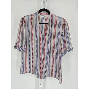 Vintage 1970s Personal Womens Sz 14 Short Sleeve Button Up Blouse Striped
